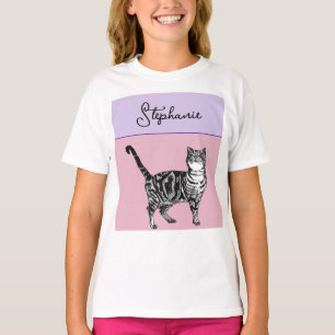 Katt Tabby Pastell Katter Tjejer Rosa Rosa Husdjur T Shirt