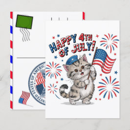 Katt Tabby Tass Feline USA Självständighetsdag 202 Helg Vykort