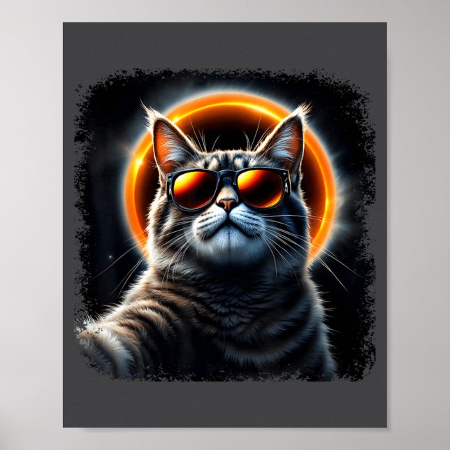 Katt tar selfie med solförmörkelse 2025 rolig katt poster (Framsidan)