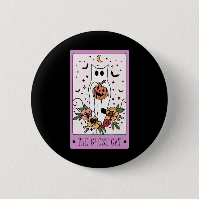 Katt Tarot Card Ghost Halloween Pumpkin Lov Knapp (Framsida)