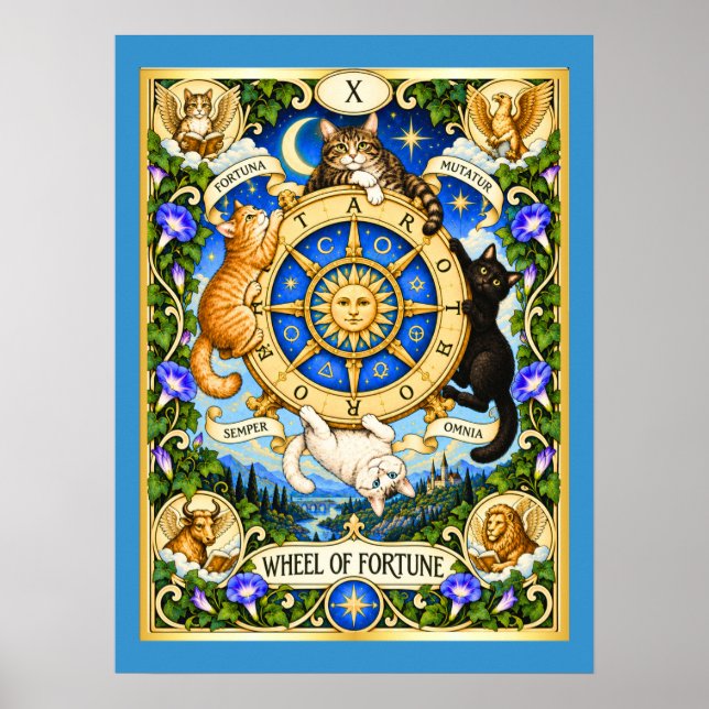 Katt Tarot - Ödets Hjul - Förändringens Cykler Poster (Framsidan)
