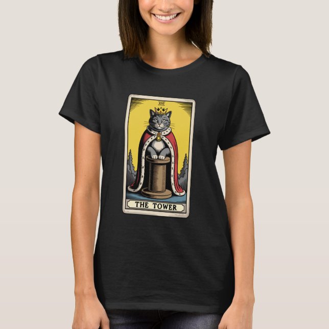 Katt Tarotkort Det Torn Kattkrads Träd  T Shirt (Framsida)