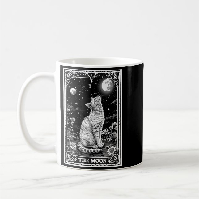 Katt Tarotkort Häxig Mån Hatt Halloween Svart Kaffemugg (Vänster)
