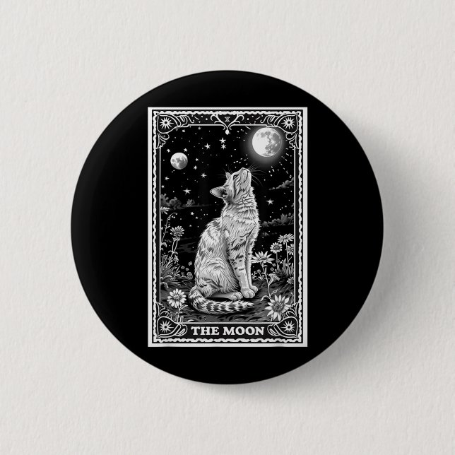 Katt Tarotkort Häxig Mån Hatt Halloween Svart Knapp (Framsida)
