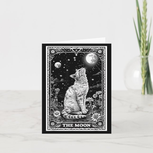 Katt Tarotkort Häxig Mån Hatt Halloween Svart Kort (Framsida)