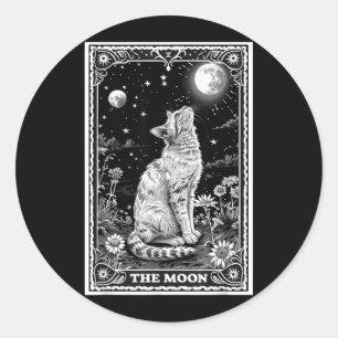 Katt Tarotkort Häxig Mån Hatt Halloween Svart Runt Klistermärke