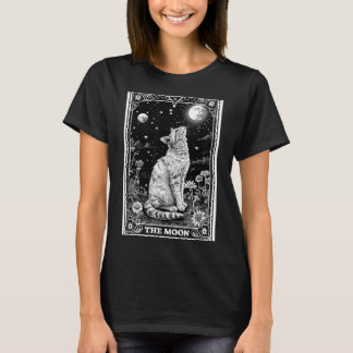Katt Tarotkort Häxig Mån Hatt Halloween Svart T Shirt