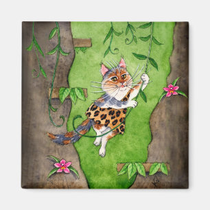 Katt Tarzan Jane som svänger i träd Magnet