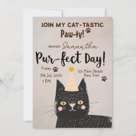 Katt-Tastic Paw-ty! Pur-fect Birthday - Black Cat Inbjudningar