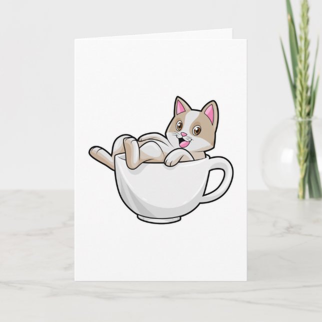 Katt Tea cup Kort (Framsida)