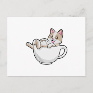 Katt Tea cup Vykort