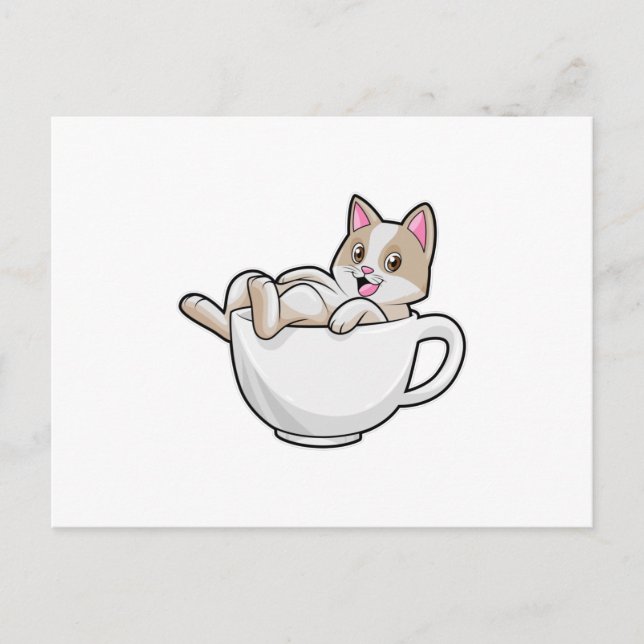 Katt Tea cup Vykort (Framsida)