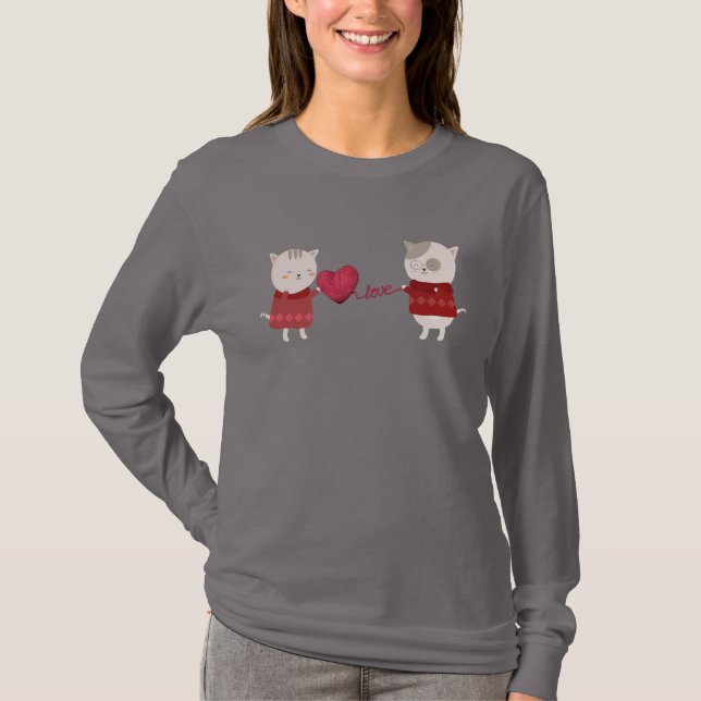 Katt Tecknad Film Par  T Shirt (Framsida)