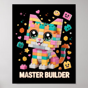 Katt tegel byggblock Master Builder kattälskare Poster