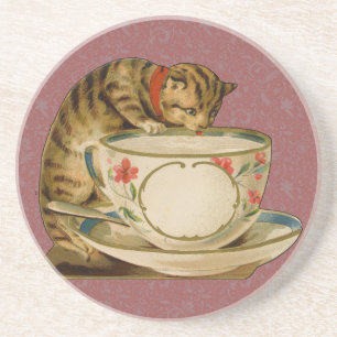 Katt Tekopp Söt Vintage Viktoriansk Underlägg