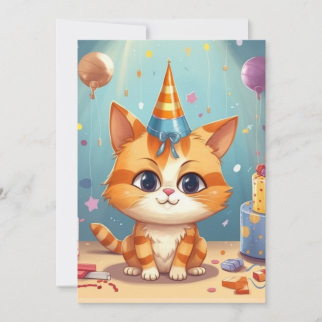 Katt-tema design orange katt söt inbjudningar (Framsida)