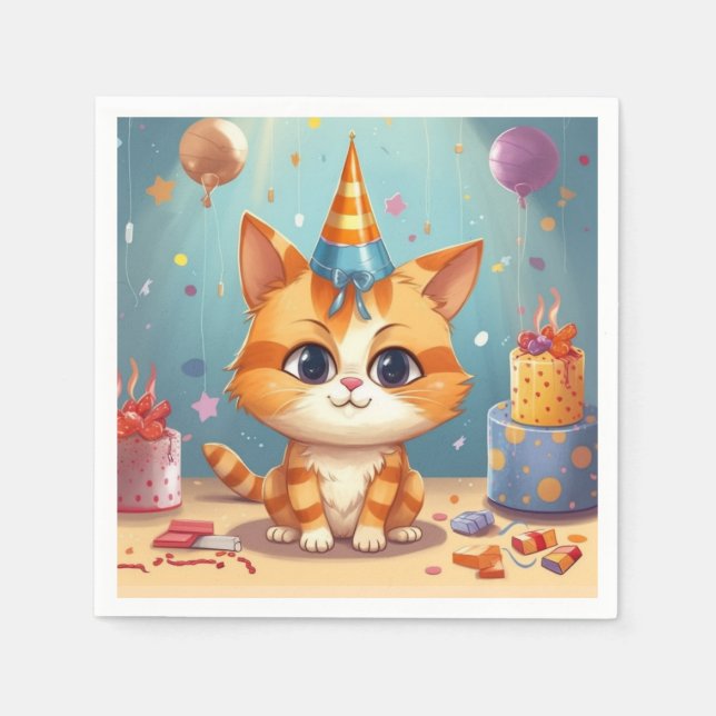 Katt-tema design röd katt söt pappersservett (Framsidan)