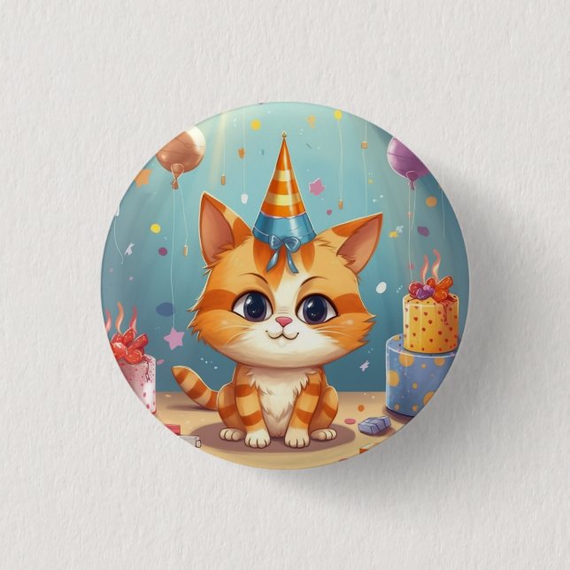 Katt-tema märke, knapp, söt orange katt knapp (Framsida)