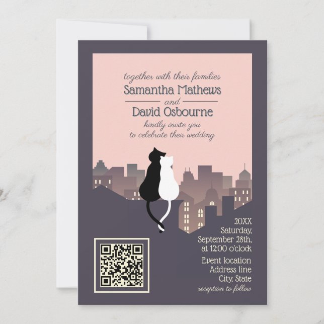 Katt-temat QR-kod vigseldesign inbjudan (Framsida)