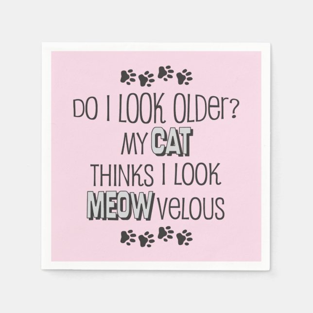 Katt temat Rosa Funny Birthday Papper Napkins Pappersservett (Framsidan)