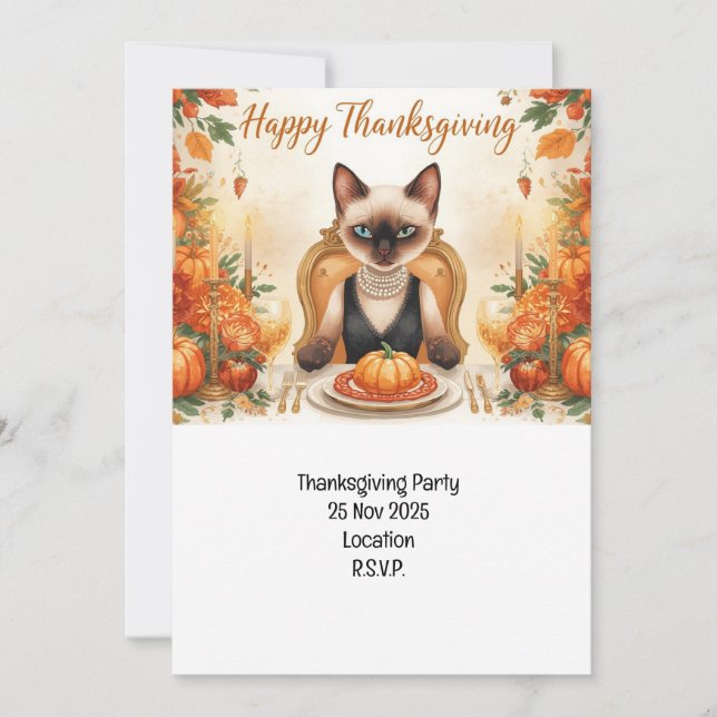Katt Thanksgiving med Turkiet  Inbjudningar (Framsida)