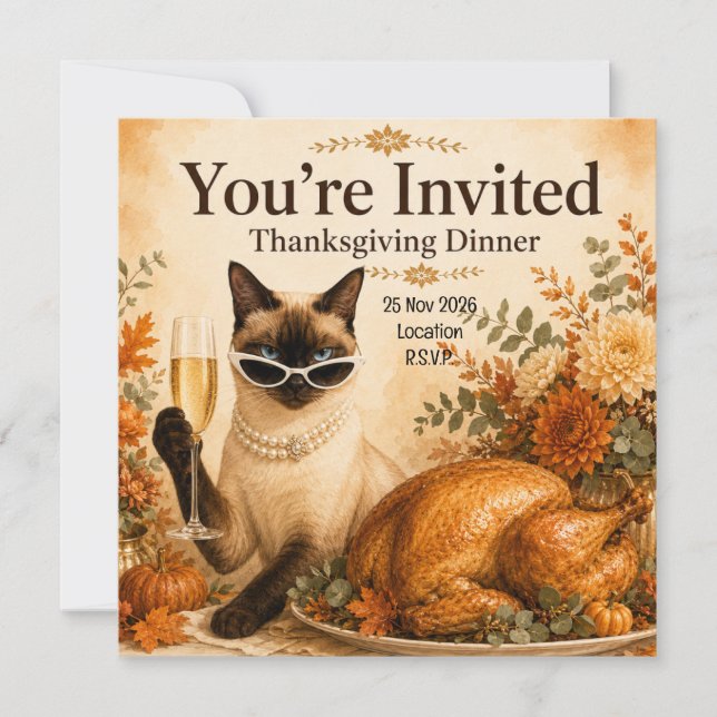 Katt Thanksgiving med Turkiet  Inbjudningar (Framsida)