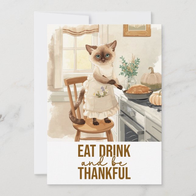 Katt Thanksgiving med Turkiet  Inbjudningar (Framsida)