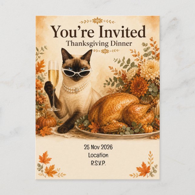 Katt Thanksgiving med Turkiet  Vykort (Framsida)