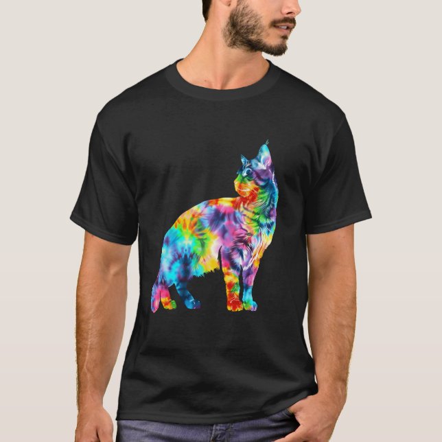 Katt Tie Dye Färgglad Söt Katt T Shirt (Framsida)