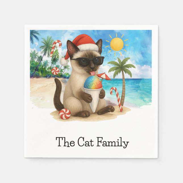 Katt till jul i juli: Beach Temat Santa Hat Pappersservett (Framsidan)