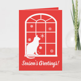 Katt titta på Snöflingor genom fönster Helgkort