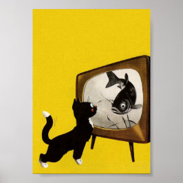 Katt Tittar på fiskfin Vintage Poster djur