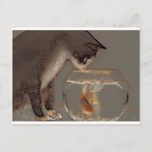 Katt Tittar på Goldfish Bowl Vykort