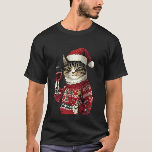 katt Toast Fira jul Konsttryck T Shirt (Framsida)