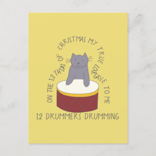 Katt tolfte dagen 12 Drummers Drumming jul Vykort