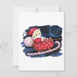 Katt Tomte i Tomte Släd som levererar presenter Julkort