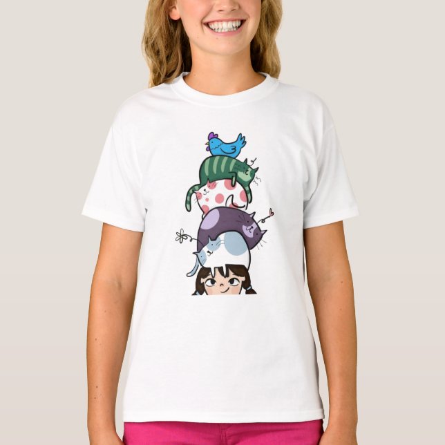 Katt torn liv söt katt stack konst t shirt (Framsida)