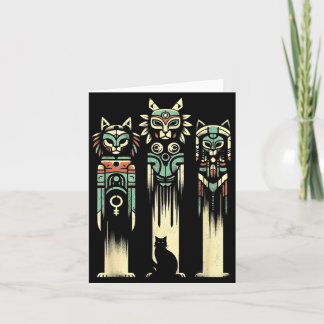 Katt totem andar - Vintage kuslig katt Halloween Kort