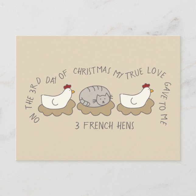 Katt, tredje dagen, 3 Franskar jul Vykort (Framsida)