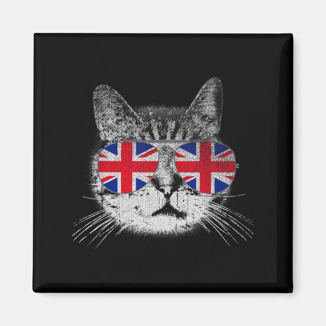 Katt Tröja Union Jack Flagga Land Retro England St Magnet (Framsidan)