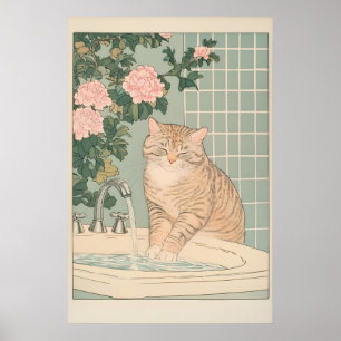 Katt tryck för badrum Ukiyo-e Japansk Väggkonst