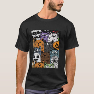 Katt tryckt Halloween Design Design Spooky Skullet T Shirt