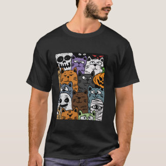 Katt tryckt Halloween Design Design Spooky Skullet T Shirt