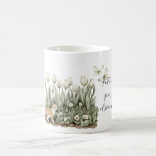 Katt Tulpan Blommor Mynta Vita Fjärilar Kaffemugg