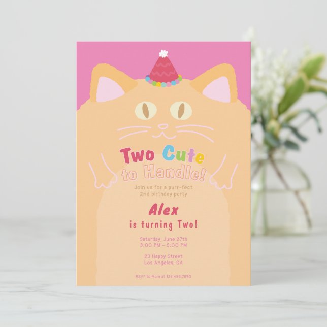 Katt "Två söta för att hantera" 2-årsdag Inbjudningar (Stående Fram)