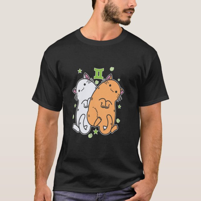Katt Tvillingarna Stjärntecken T Shirt (Framsida)