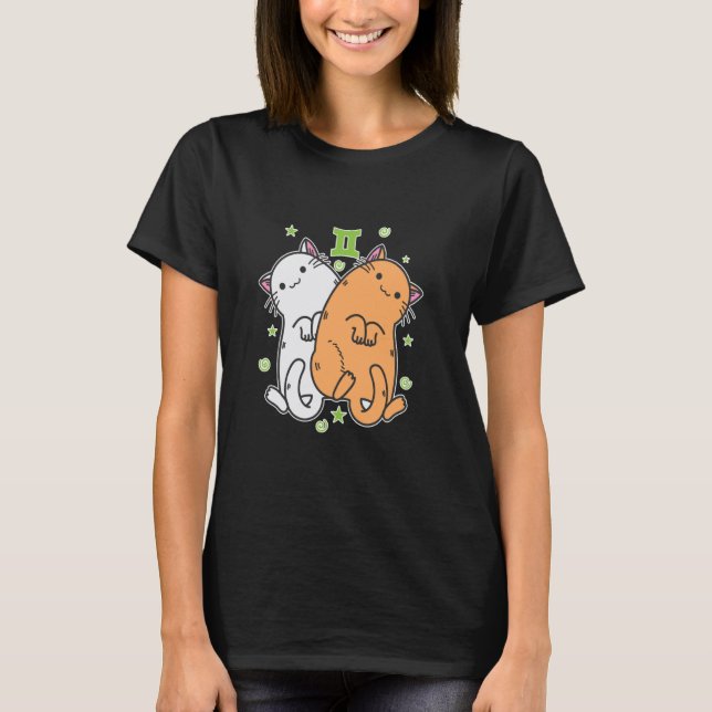 Katt Tvillingarna Stjärntecken T Shirt (Framsida)