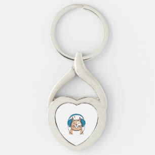 katt twisted heart silverfärgad nyckelring