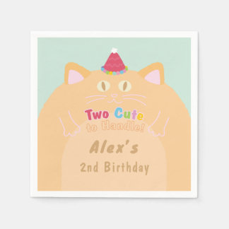 Katt "Two Cute to Handle" 2-årsdag Mintgrön Pappersservett