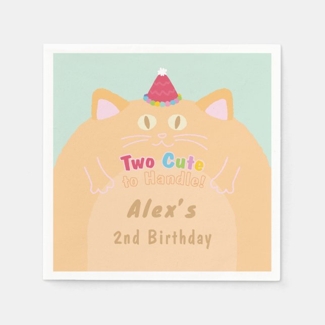 Katt "Two Cute to Handle" 2-årsdag Mintgrön Pappersservett (Framsidan)